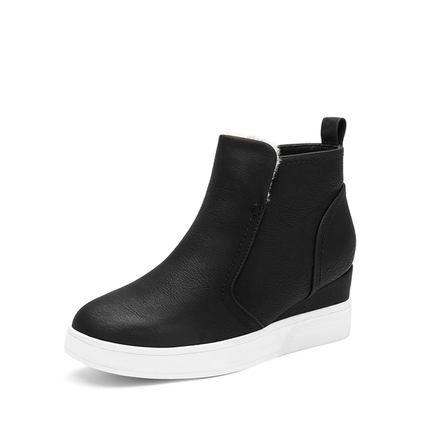 Hidden Heel Platform Wedge Booties - BLACK PU -  0